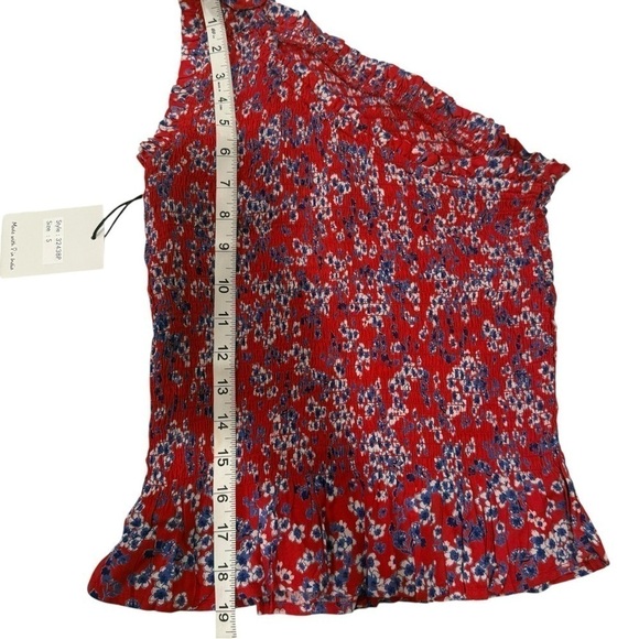 NWT Japan Red & Blue Floral Casual Sleeveless Top Size Small - Picture 4 of 8